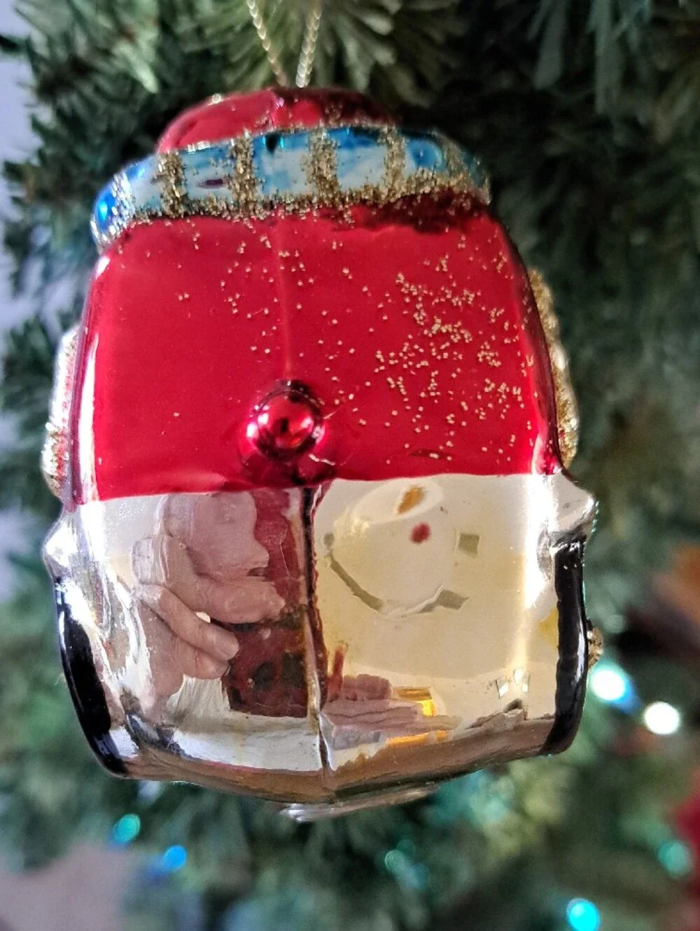 Holiday Glass Train Ornament - Red Gold Accent 4-1/4